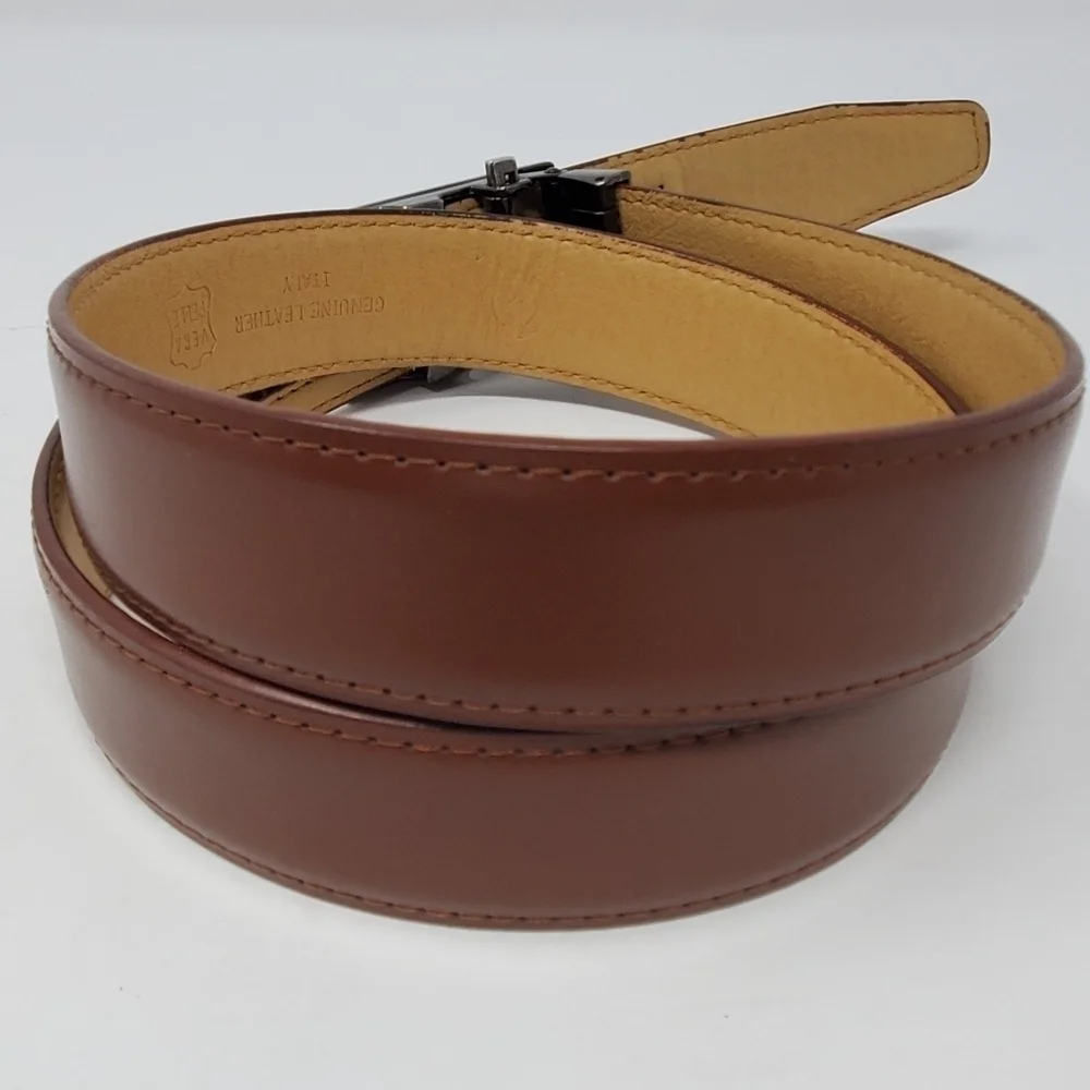 VERA PELLE COGNAC BROWN GENUINE LEATHER BELT ITALY GUNMETAL BUCKLE MEN 44 SLIDE